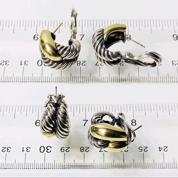 David Yurman Sterling 14k Sculpted Cable Earrings - Picture 7 of 8